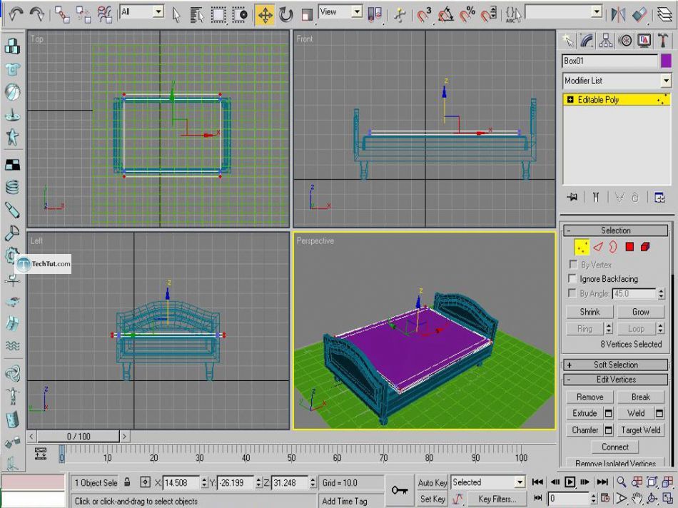 Old style double bed done in 3D max